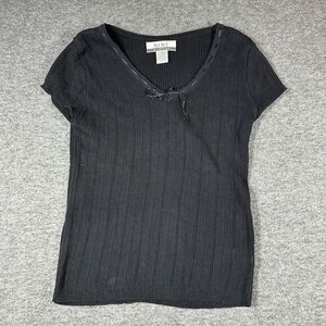 Vintage Y2K Nine & Co Ribbon Trim Sweater Small S Black‎ Short Sleeve Coquette